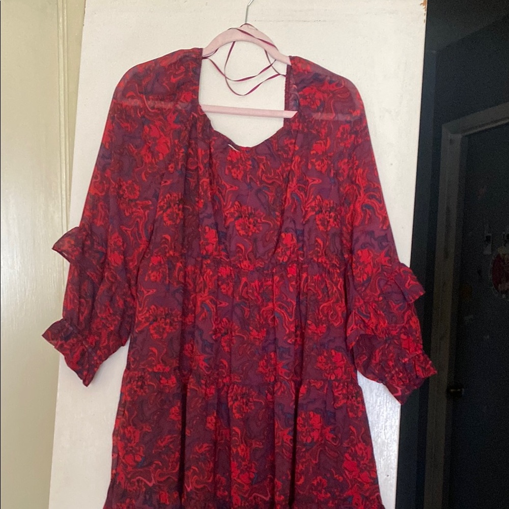 Red and Black Floral Dress